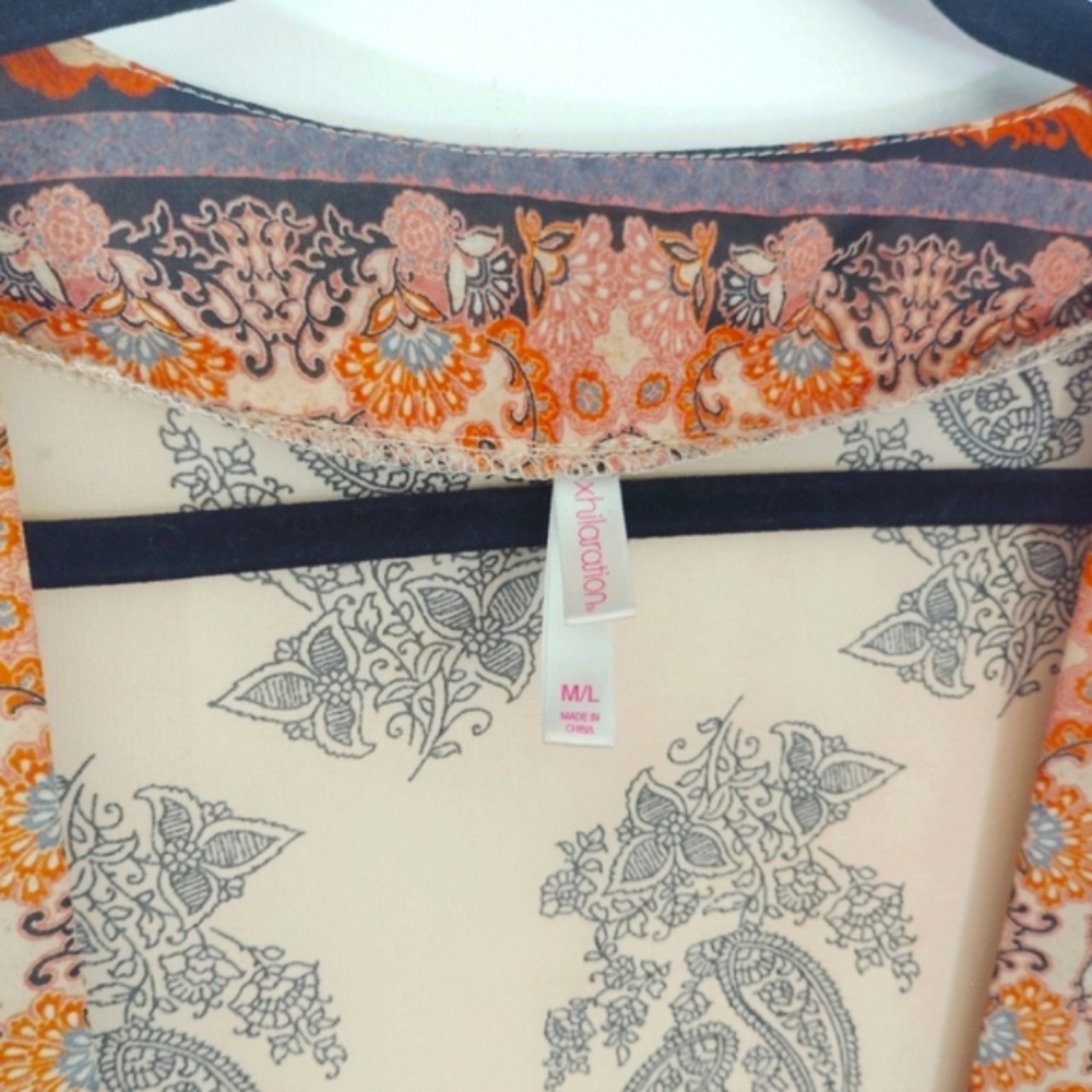 Autumn Beauty M/L Xhilaration Pretty Paisley Kimono Cardigan Coverup Semi-sheer - Picture 4 of 15